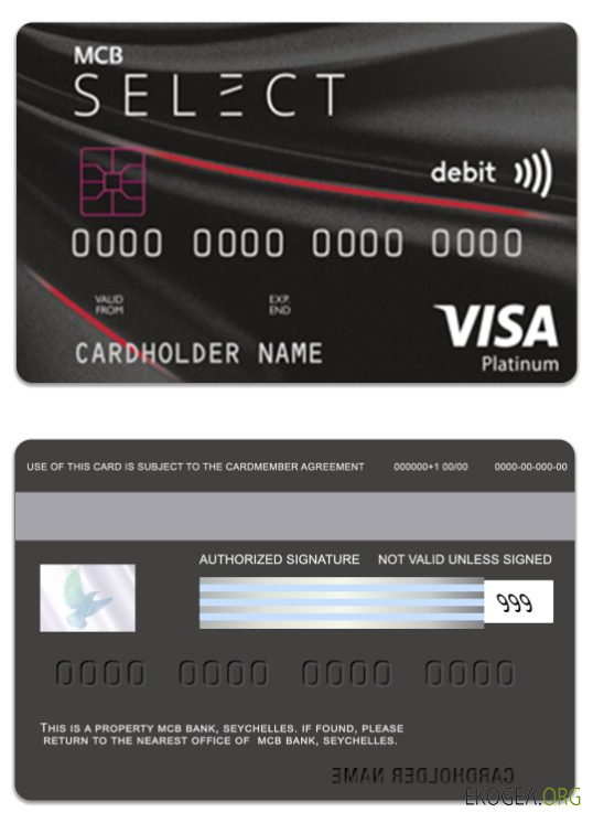 Carte de débit platine visa MCB Bank des Seychelles